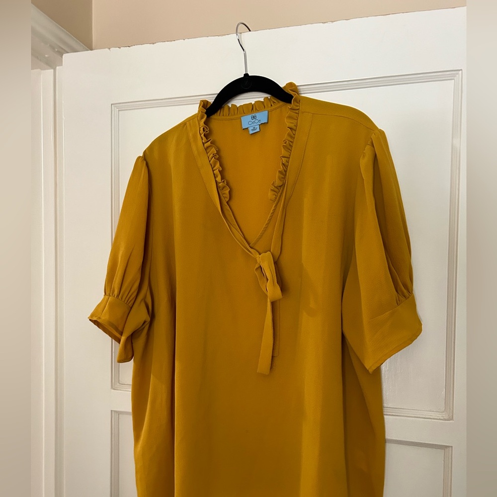 Cece yellow dress top, 3X, bow neck
